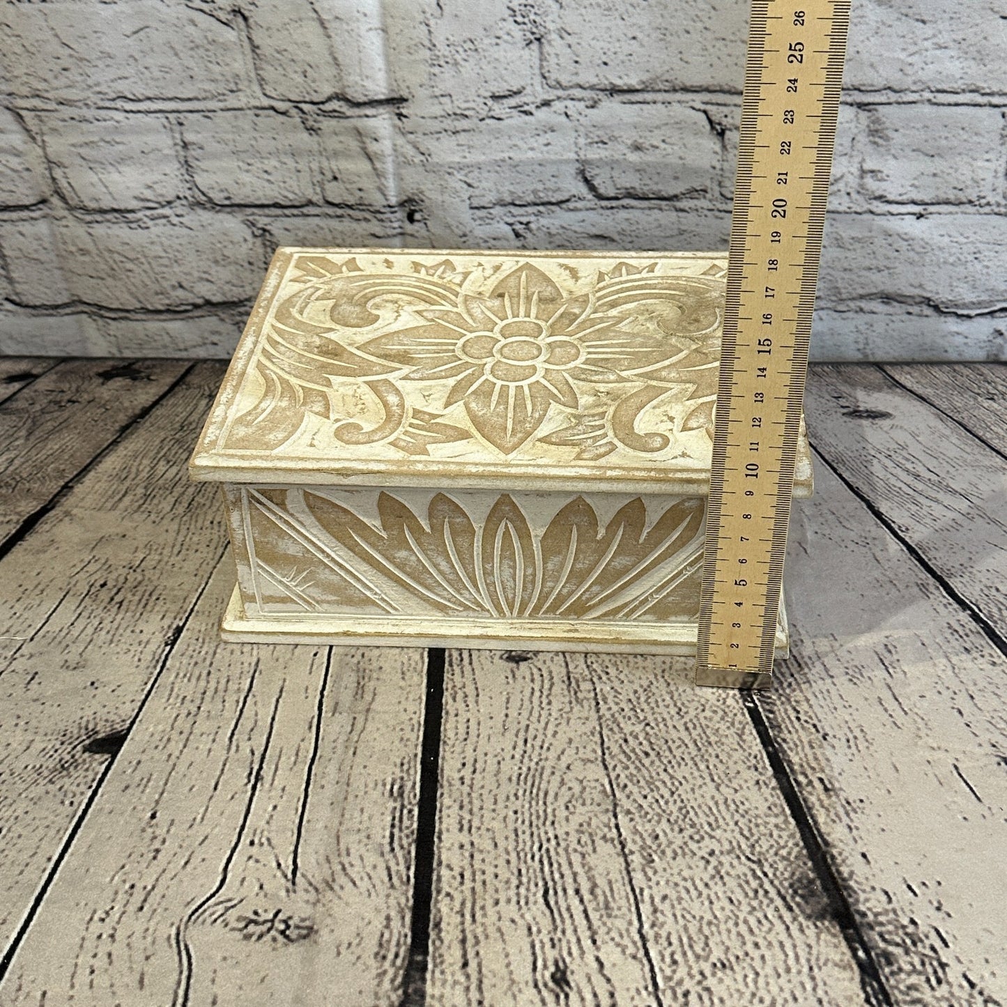 White Flower MDF Box Lotus 22cm x 18cm x 8cm Wooden Box Trinket Handmade