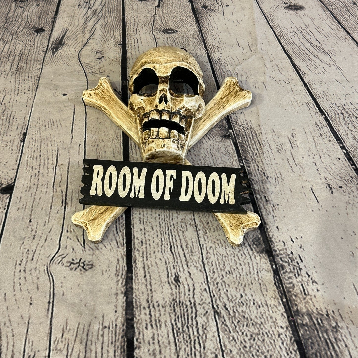 Skull & Crossbones Room Of Doom Pirate Sign Door Plaque 20cm x 20cm Handmade