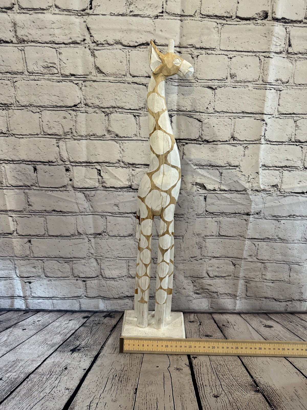 60cm White Dot Painted Wood Giraffe Tall Statue Wood Modern Hand Carved Painted