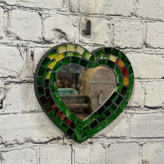 Green Heart Shape Mosaic Tile Wall Mirror 20cm x 15cm 8 Inches Handmade New