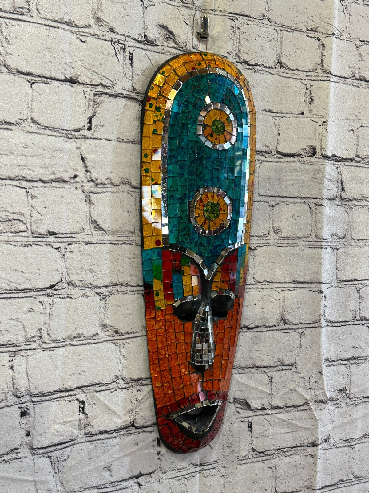 50cm Mosaic Mirror Mask Carved Painted Ethnic Tribal Wall Art Handmade Design 7