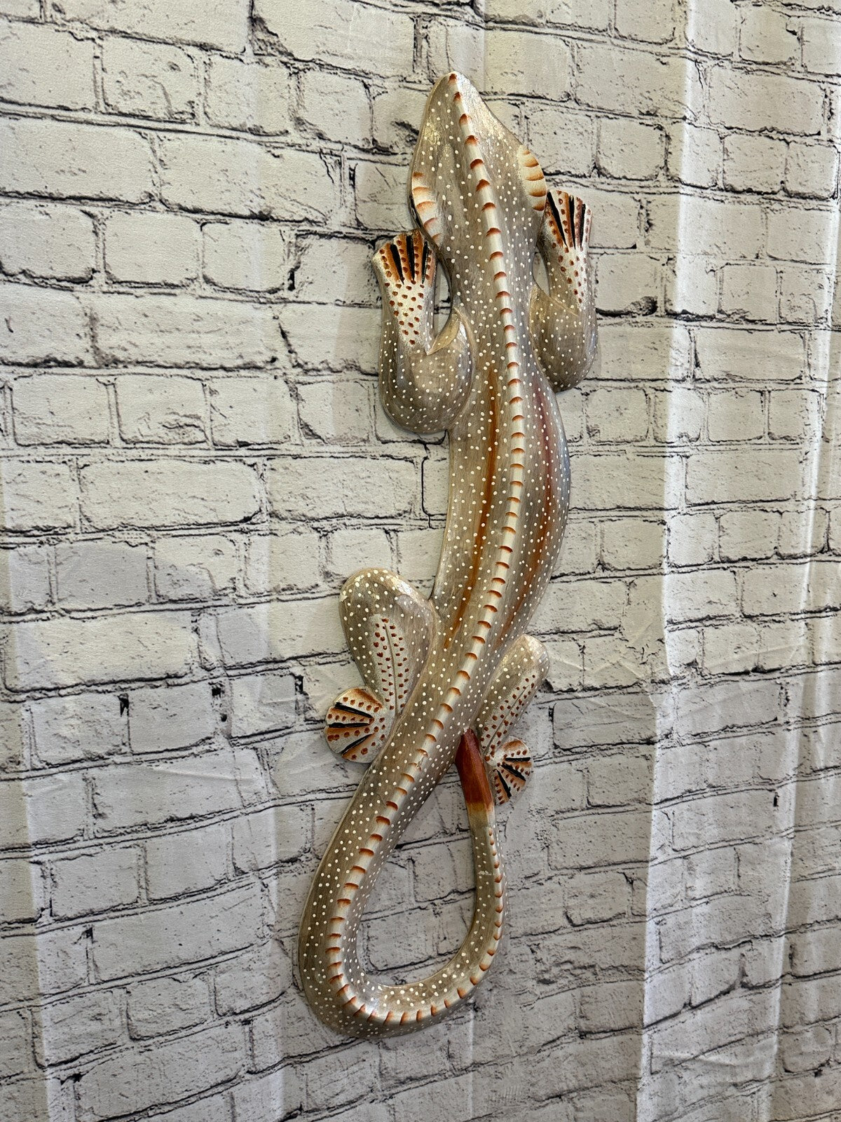 80cm Gecko Lizard Grey Wood Wall Hanging Wooden Ornaments Wood Carving