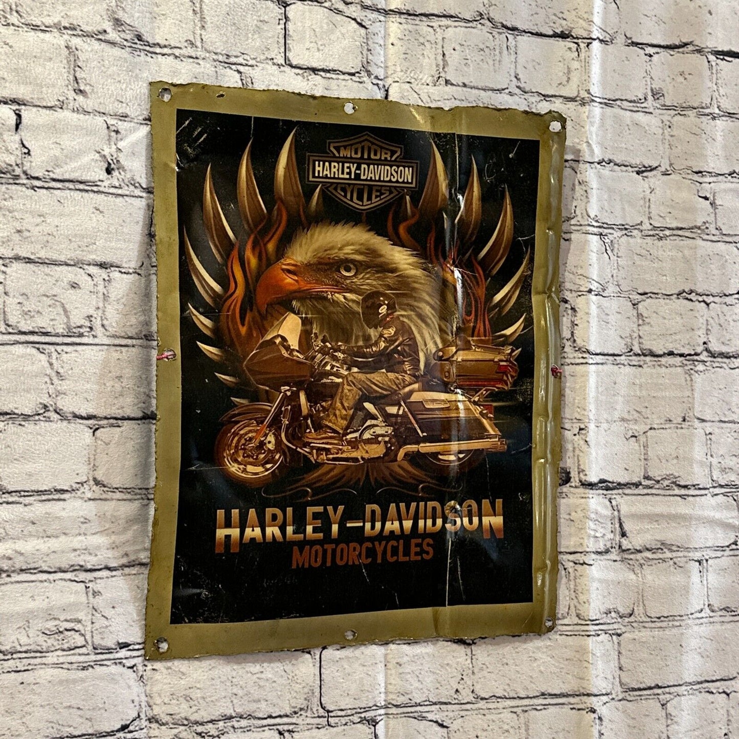 Harley Davidson Eagle Bike Advert Wall Plaque 42cm x 36cm Vintage Retro Tin Sign