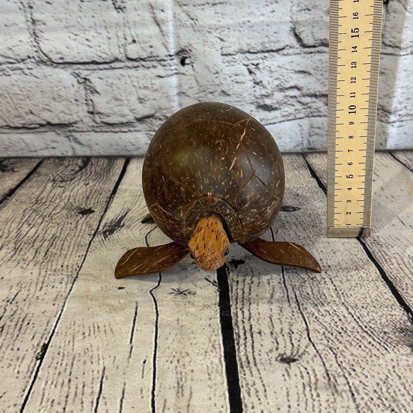 12cm Mixed Carved Full Coconut Shell Wood Turtle Bobble Head Moving Tortoise
