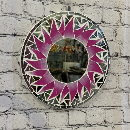 Pink Flame Sun Mosaic Tile Wall Mirror 30cm x 30cm 12 Inches Handmade New