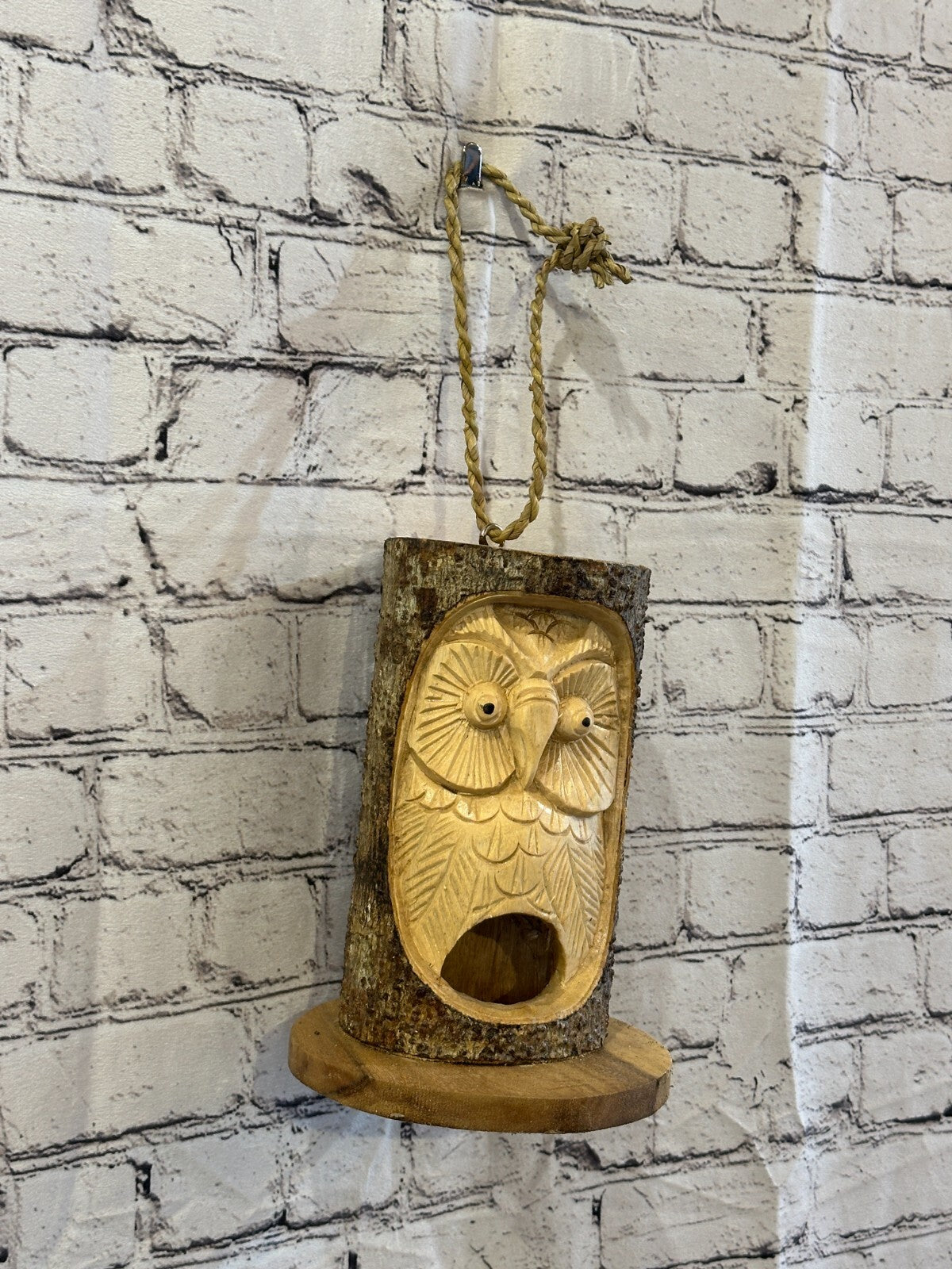 Bird House Barn Owl Of The Woods 25cm Hand Carved Tree Trunk Wood Fairtrade