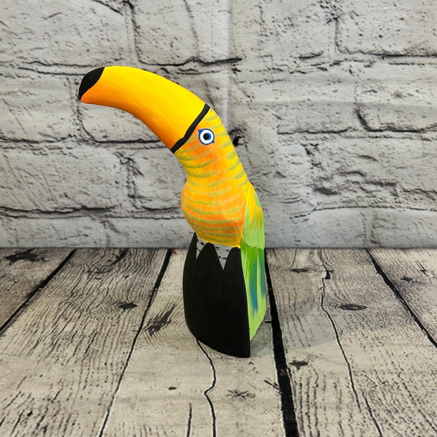 15cm Yellow Toucan Bird Ornament Statue Fair Trade Hand Made Carved Wood