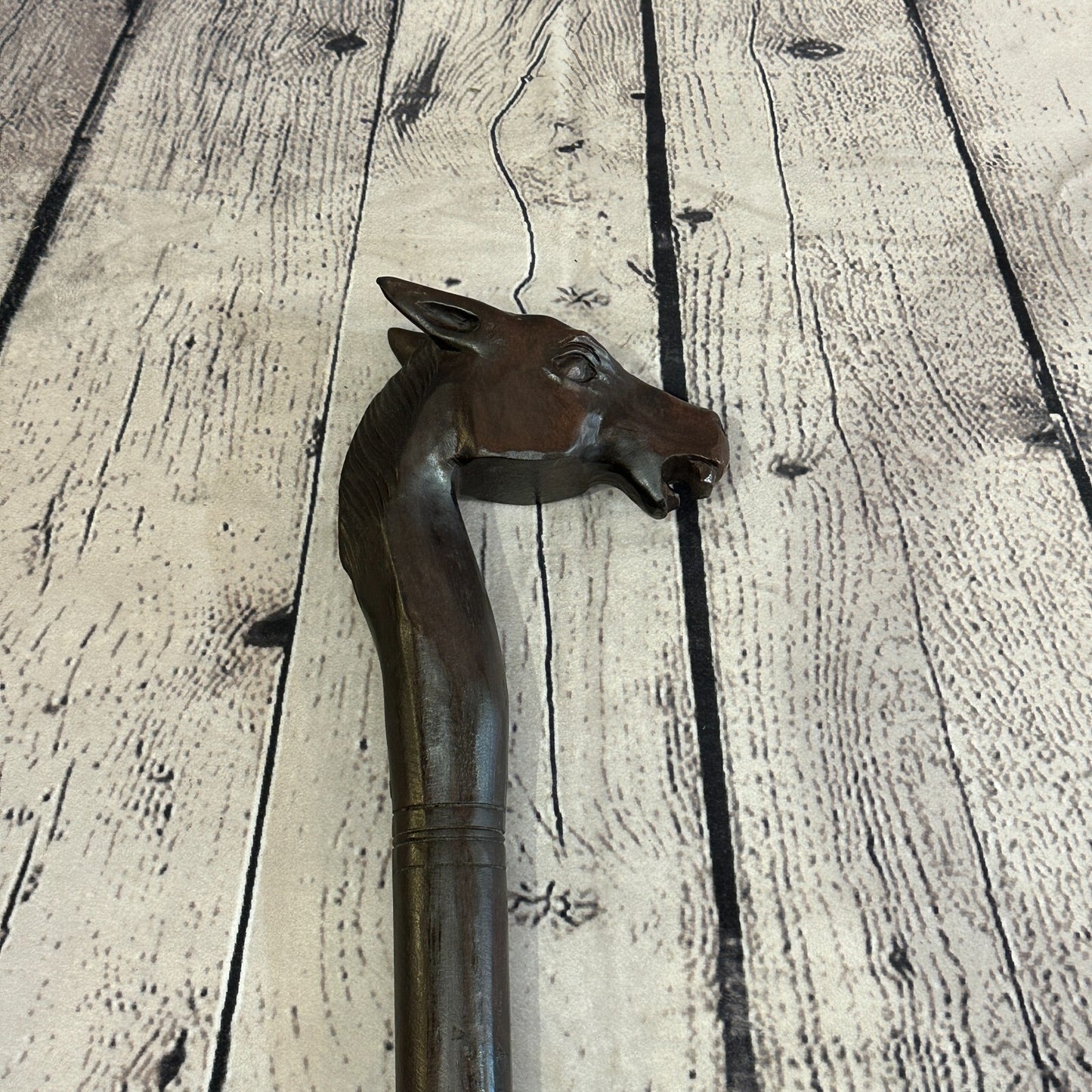 Horse Head 90cm Tribal African Walking Stick Cane Hand Carved Dark Wood