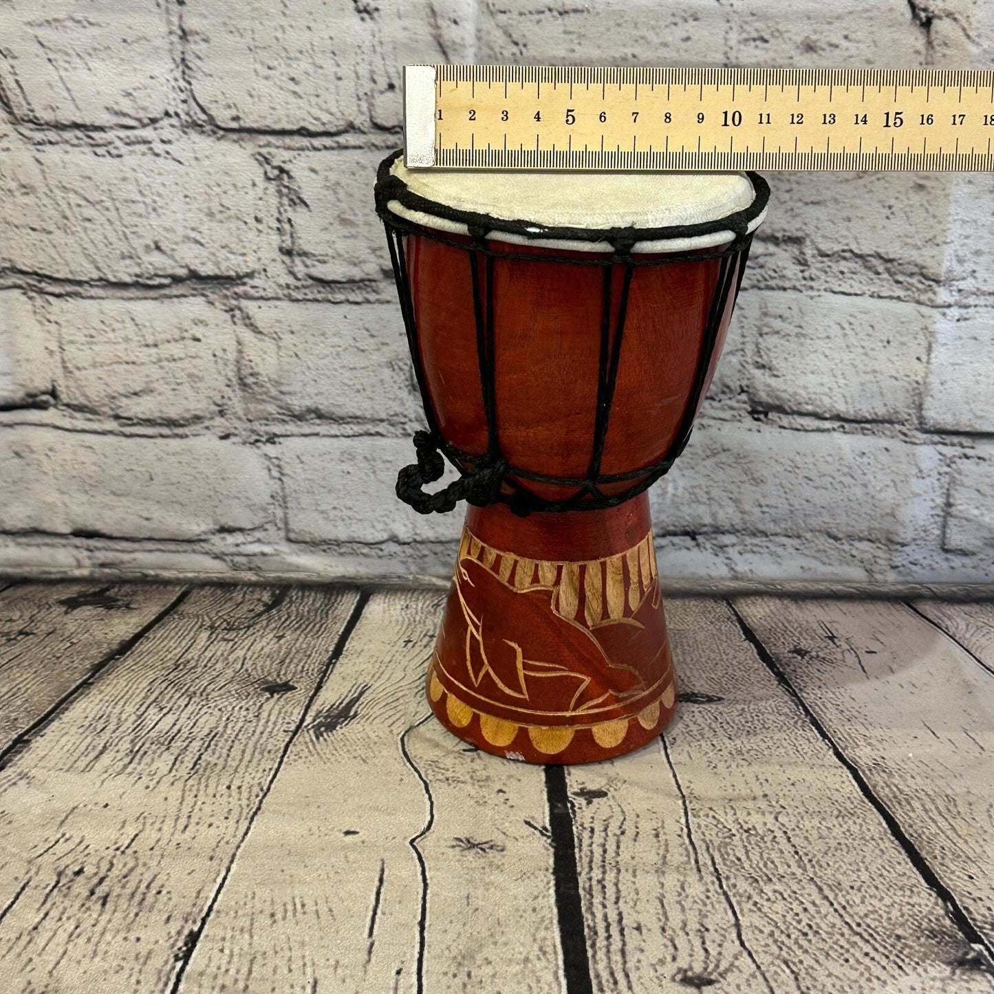 20cm Carved Wooden Djembe Bongo Painted African Influenced Drum High Handmade