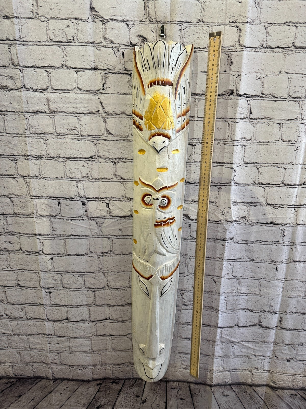 100cm White Owl Hand Carved Fair Trade Wooden Animal Wall Art Wall Hang Mask