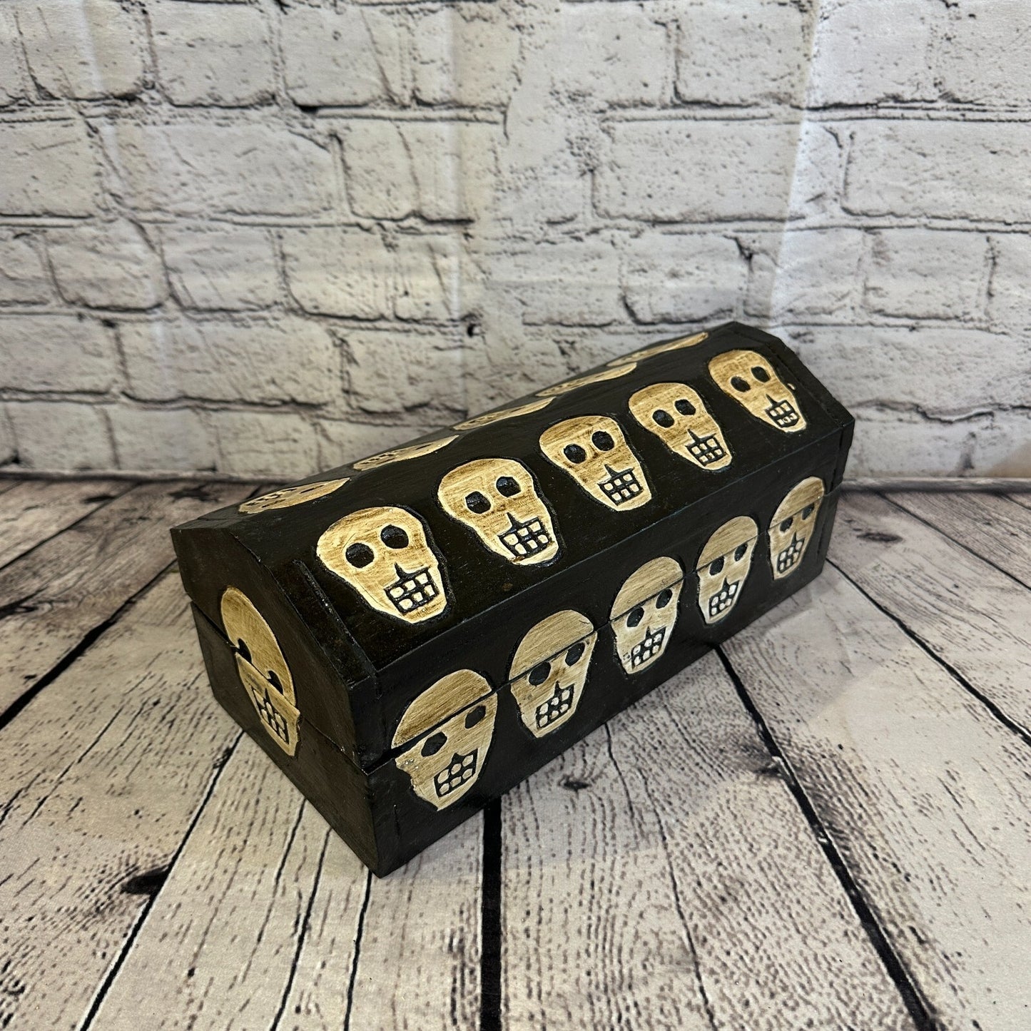 26cm x 12cm x 12cm Trunk Wooden Gothic Skeleton Skull Coffin Jewellery Box