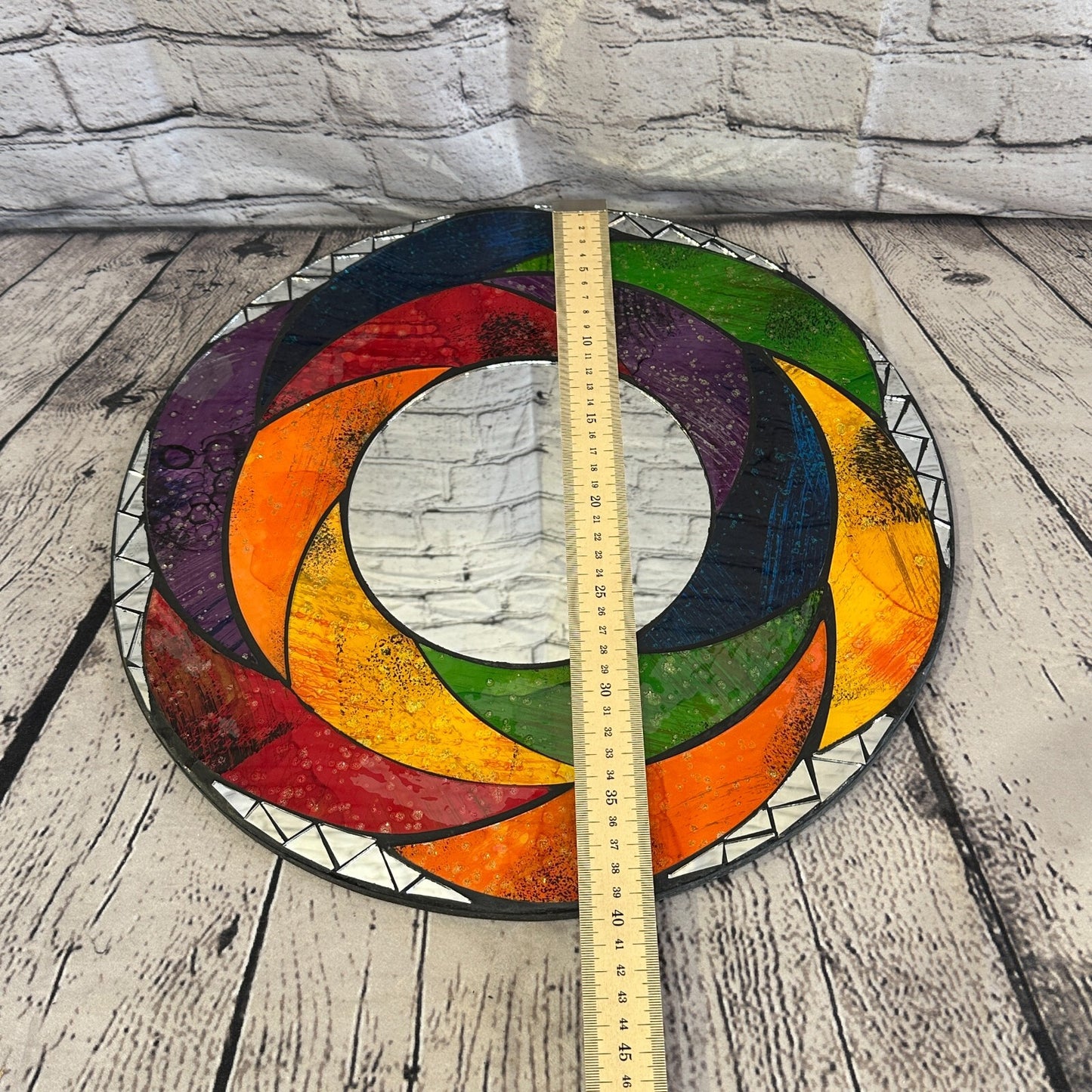 Rainbow Swirl Crescent Mosaic Tile Wall Mirror 40cm x 40cm 16 Inches Handmade