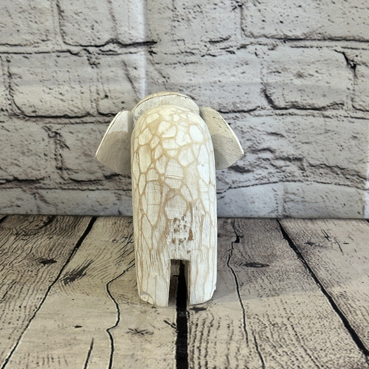 White Wooden Elephant With Shabby Pattern 12cm x 12cm Handmade and Fairtrade