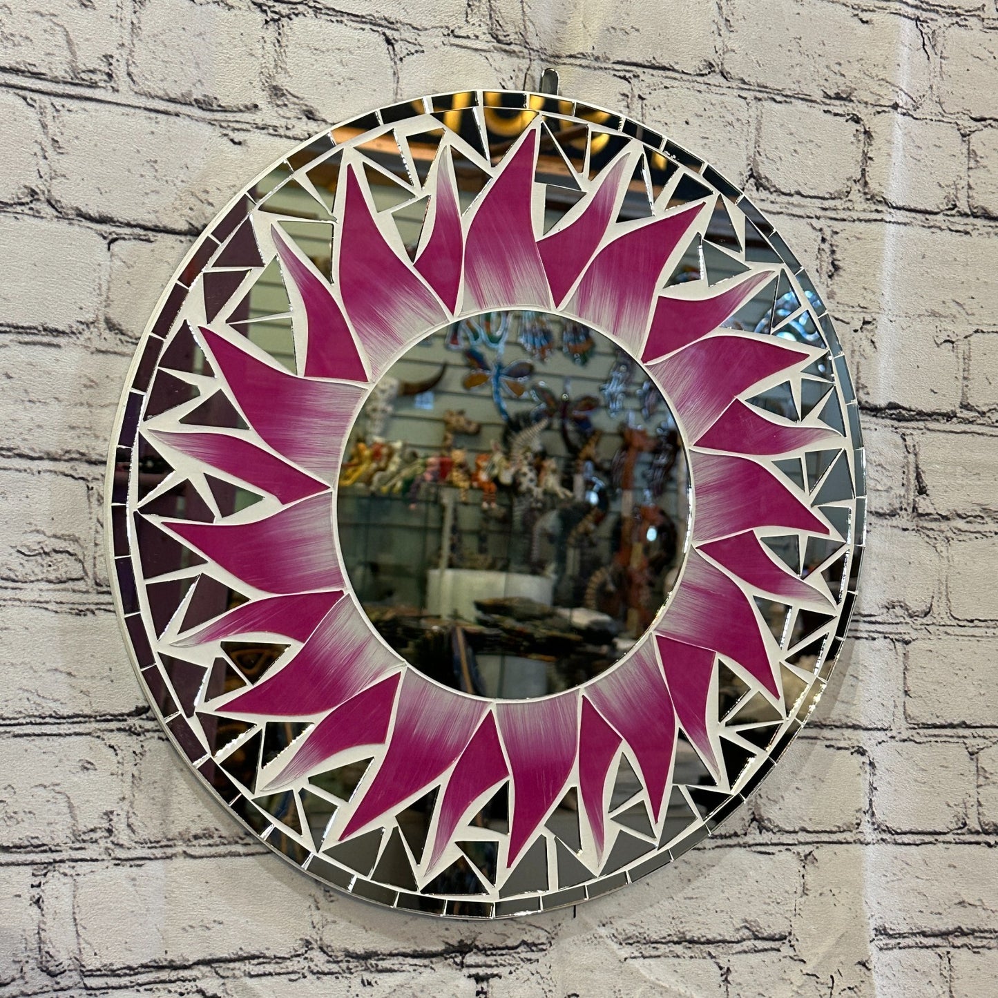 Pink Flame Sun Mosaic Tile Wall Mirror 40cm x 40cm 16 Inches Handmade New