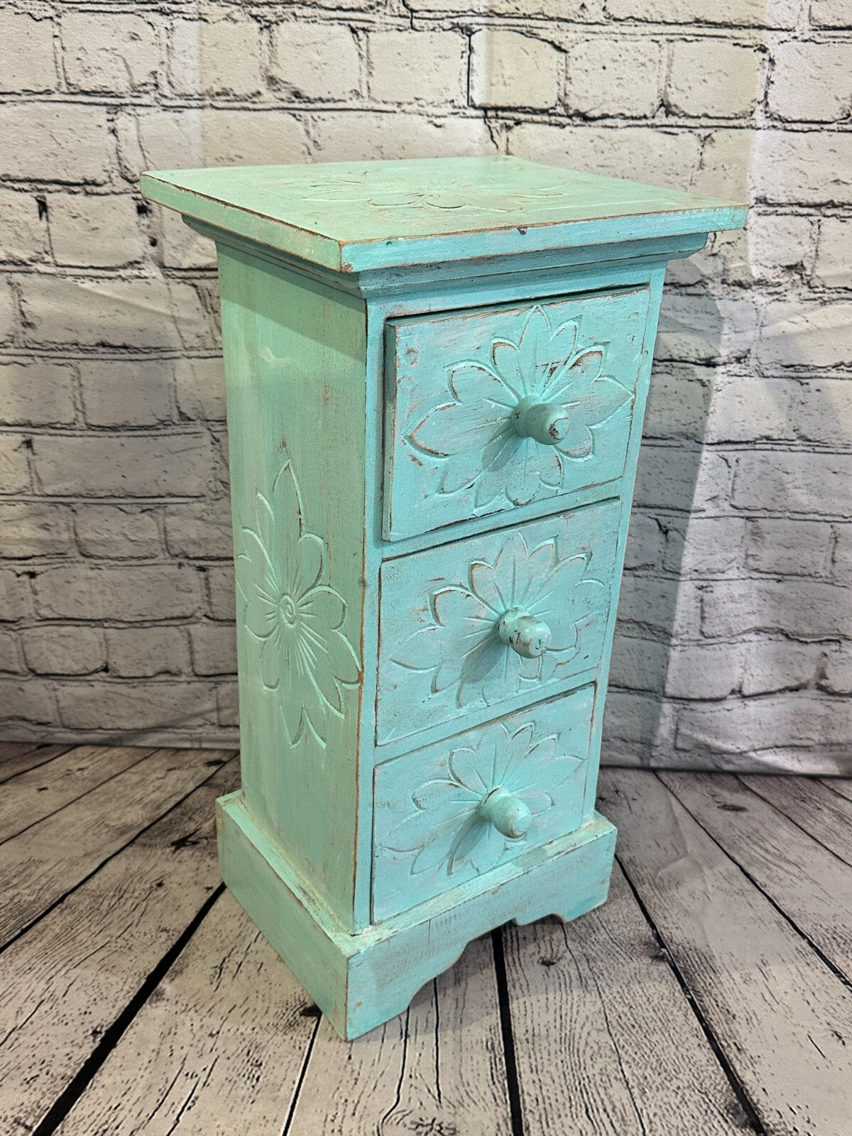 60cm x 25cm Blue 3 Draw Wooden Side Cabinet Living Hallway Storage Furniture