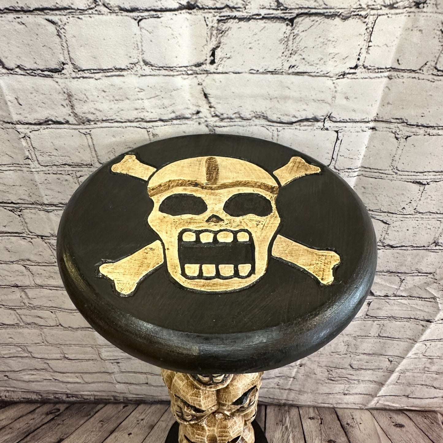 75cm Skull Tower Wood Side Table Bone Skull Flower Stand Solid Wood Gothic New