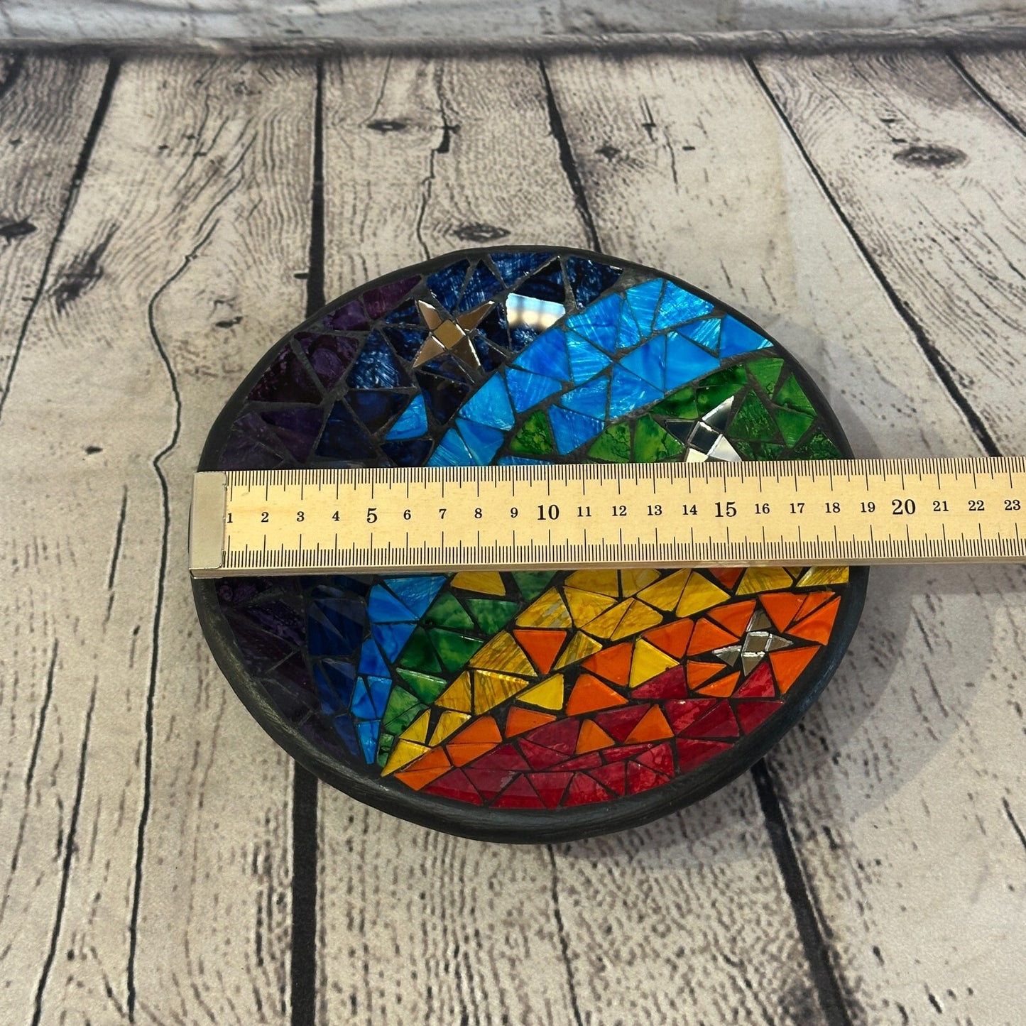 20cm Rainbow Stars Round Mosaic Handmade Ceramic Glass Tile Bowl Fruit