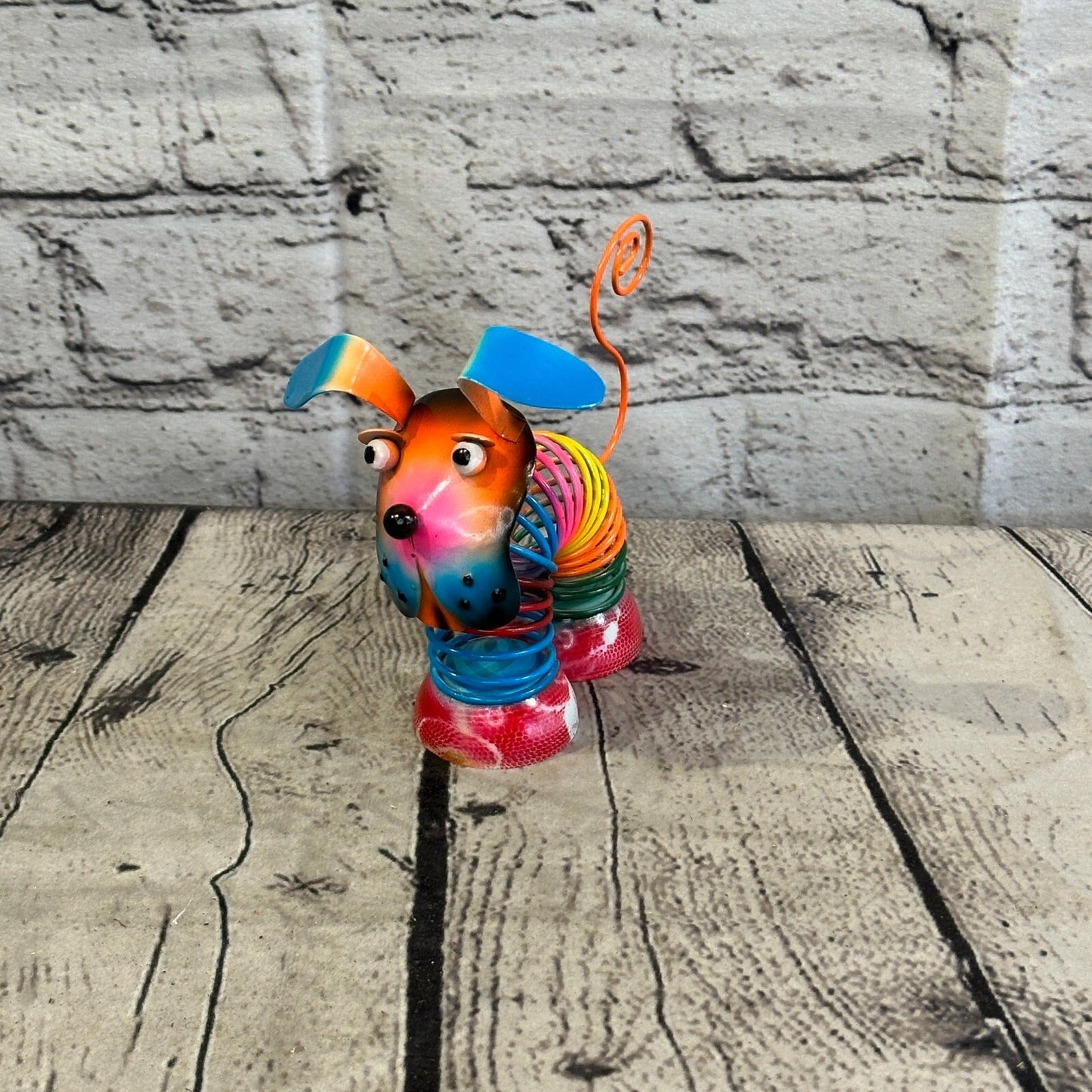 10cm x 10cm Pink Bight Colour Spring Dog Cartoon Ornament Painted Statue