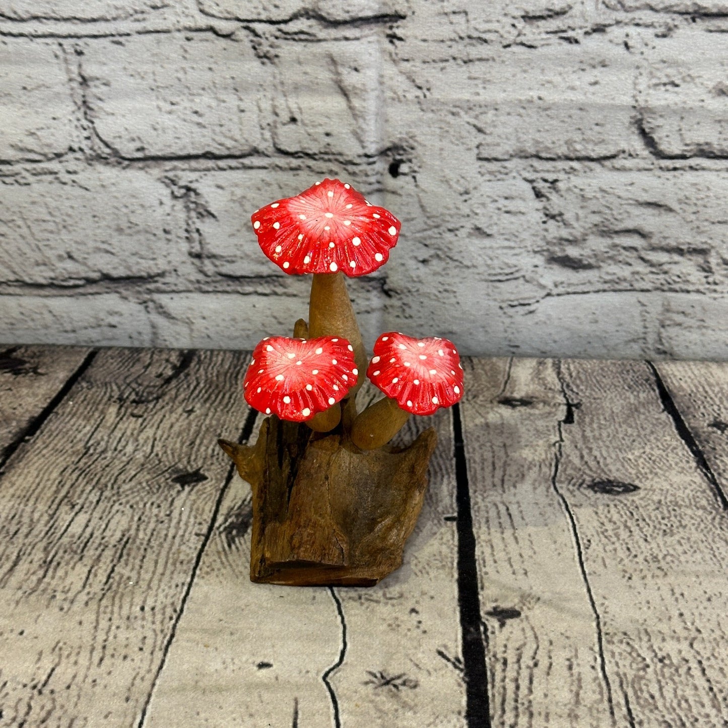 Red Painted Carved Mushrooms Parasite Ornament Natural Carving Fairtrade Wooden