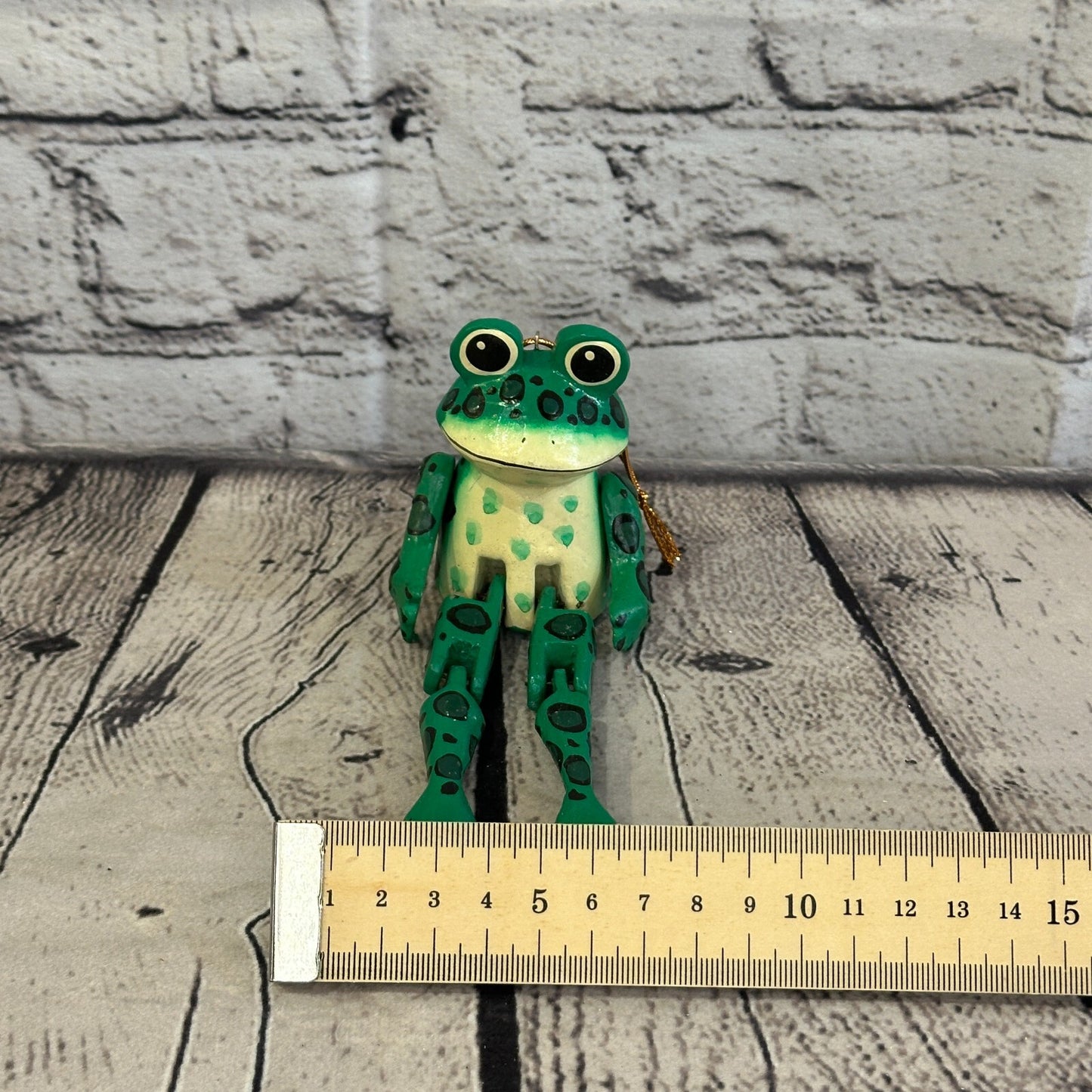 10cm Green Frog Sitting Animal, Wooden Shelf Ornament Handmade and Fairtrade