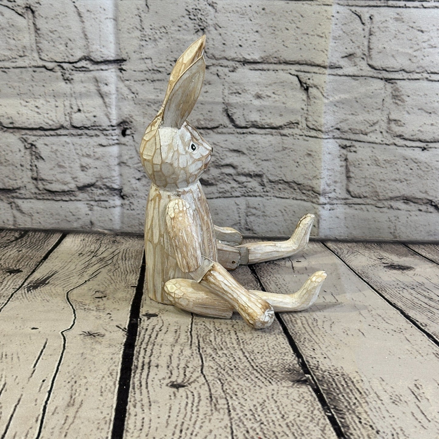 20cm Shabby White Rabbit Sitting Animal Wooden Shelf Ornament Handmade Fairtrade