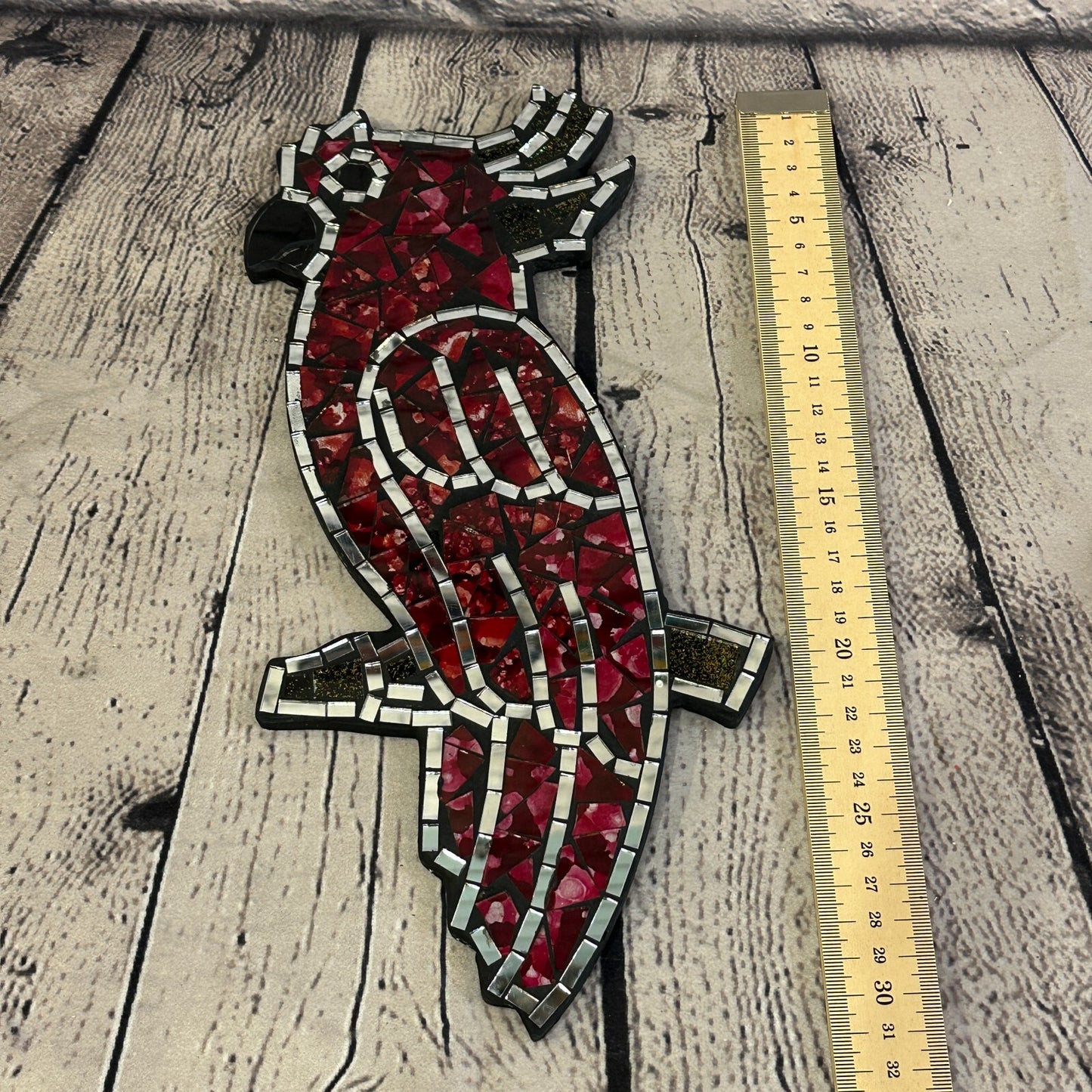 Red Bright Tropical Parrot Mosaic Tile Wall Mirror 30cm x 15cm Handmade New