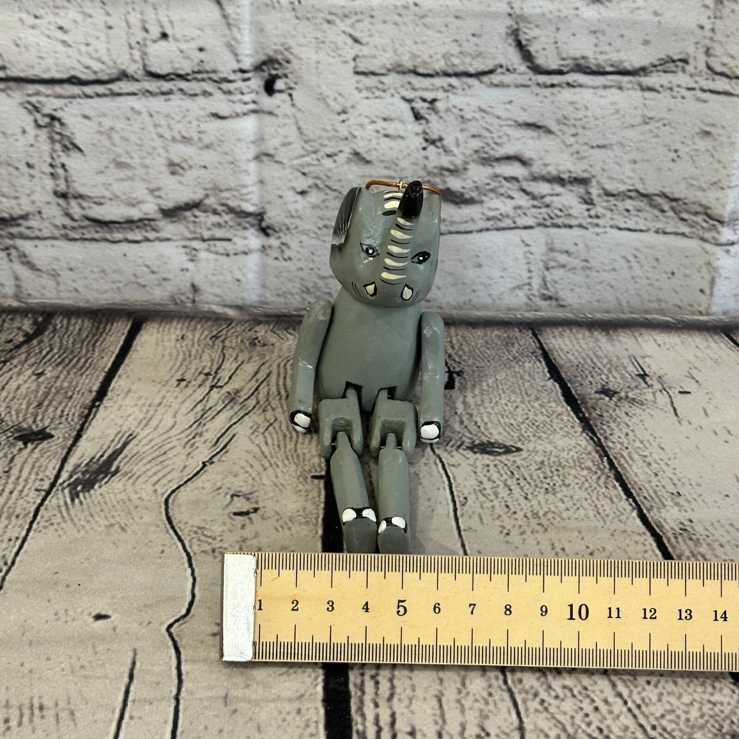 10cm Elephant Sitting Animal, Wooden Shelf Ornament Handmade and Fairtrade