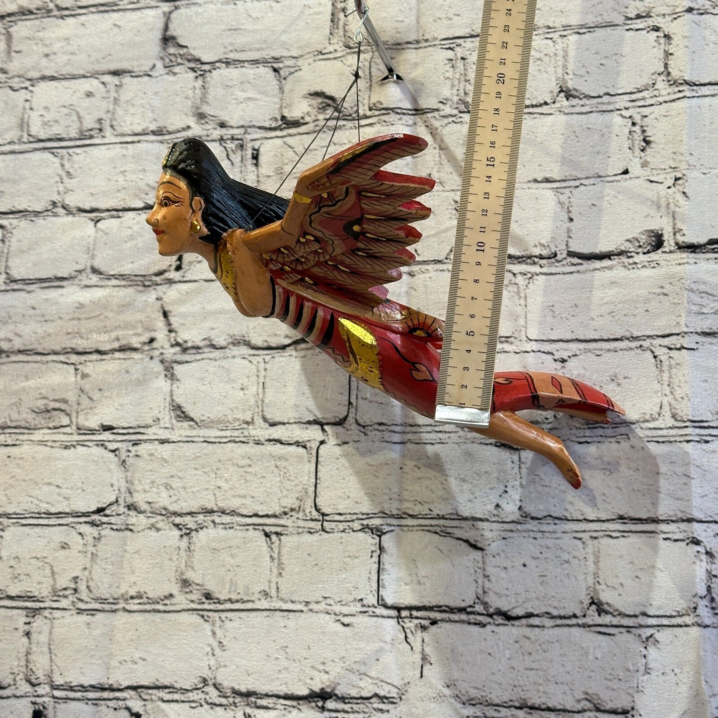 Red Shiva Goddess Folk Art Wood Flying Winged Mobile Spirit Chaser Guardian