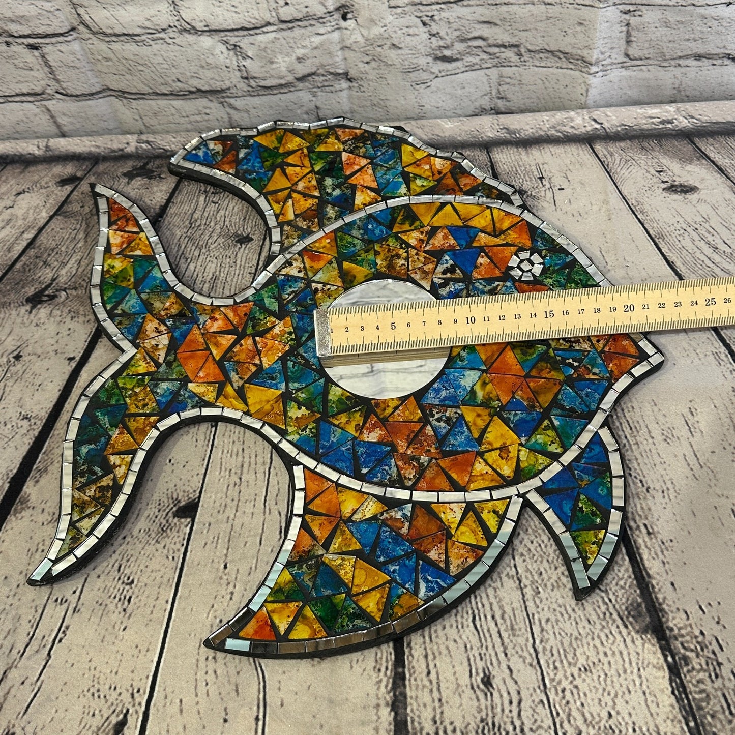 Rainbow Pastel Tropical Fish Mosaic Tile Wall Mirror 40cm x 35cm Handmade New