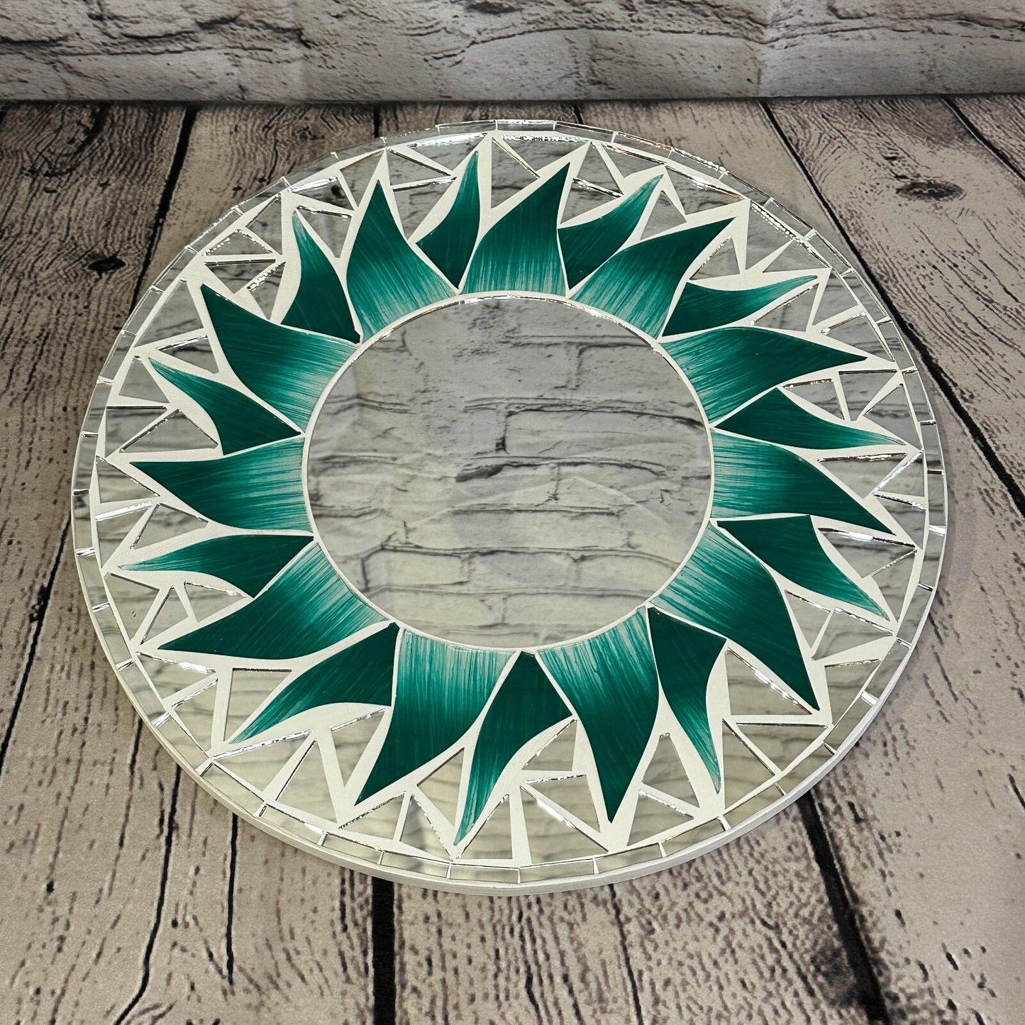 Green Flame Sun Mosaic Tile Wall Mirror 30cm x 30cm 12 Inches Handmade New