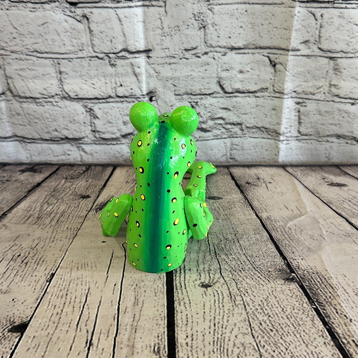 20cm Green Frog Sitting Animal, Wooden Shelf Ornament Handmade & Fairtrade