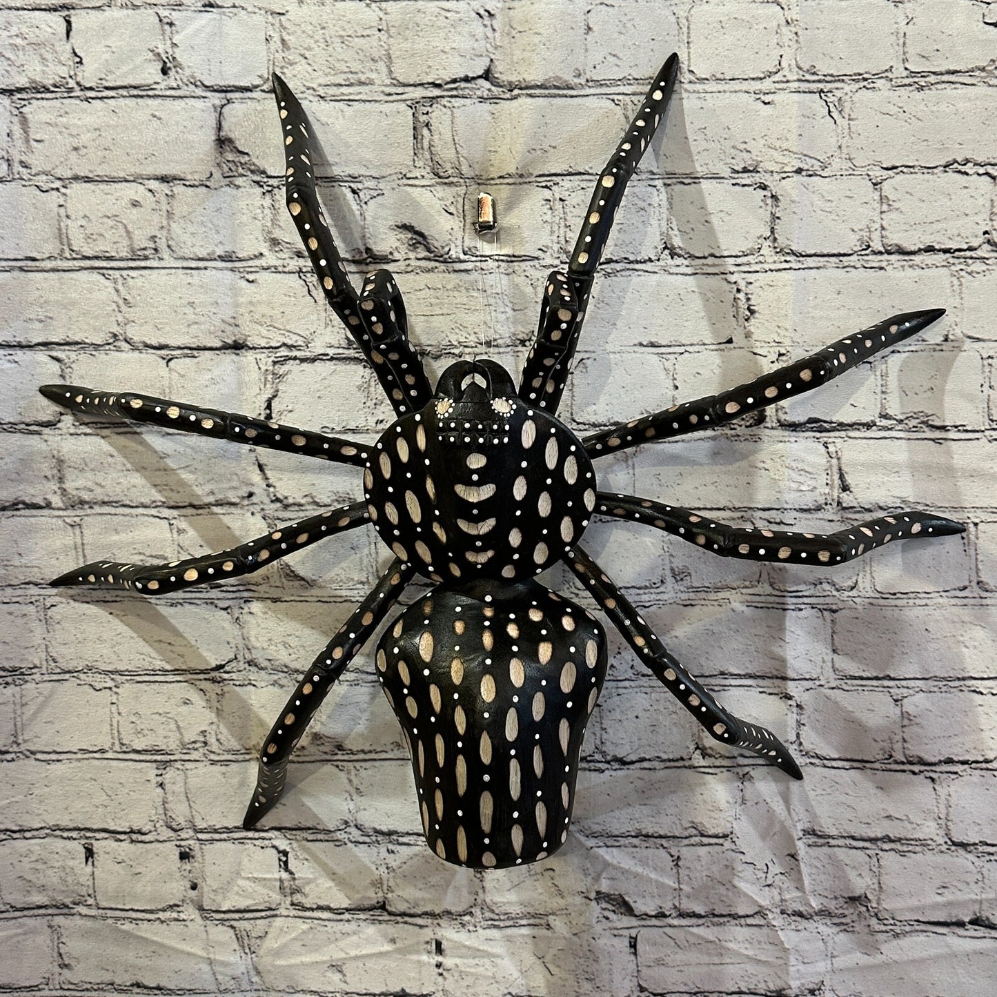 50cm x 45cm Wood Dark Spider Carving Hand Carved Walking Spider Tarantula Statue