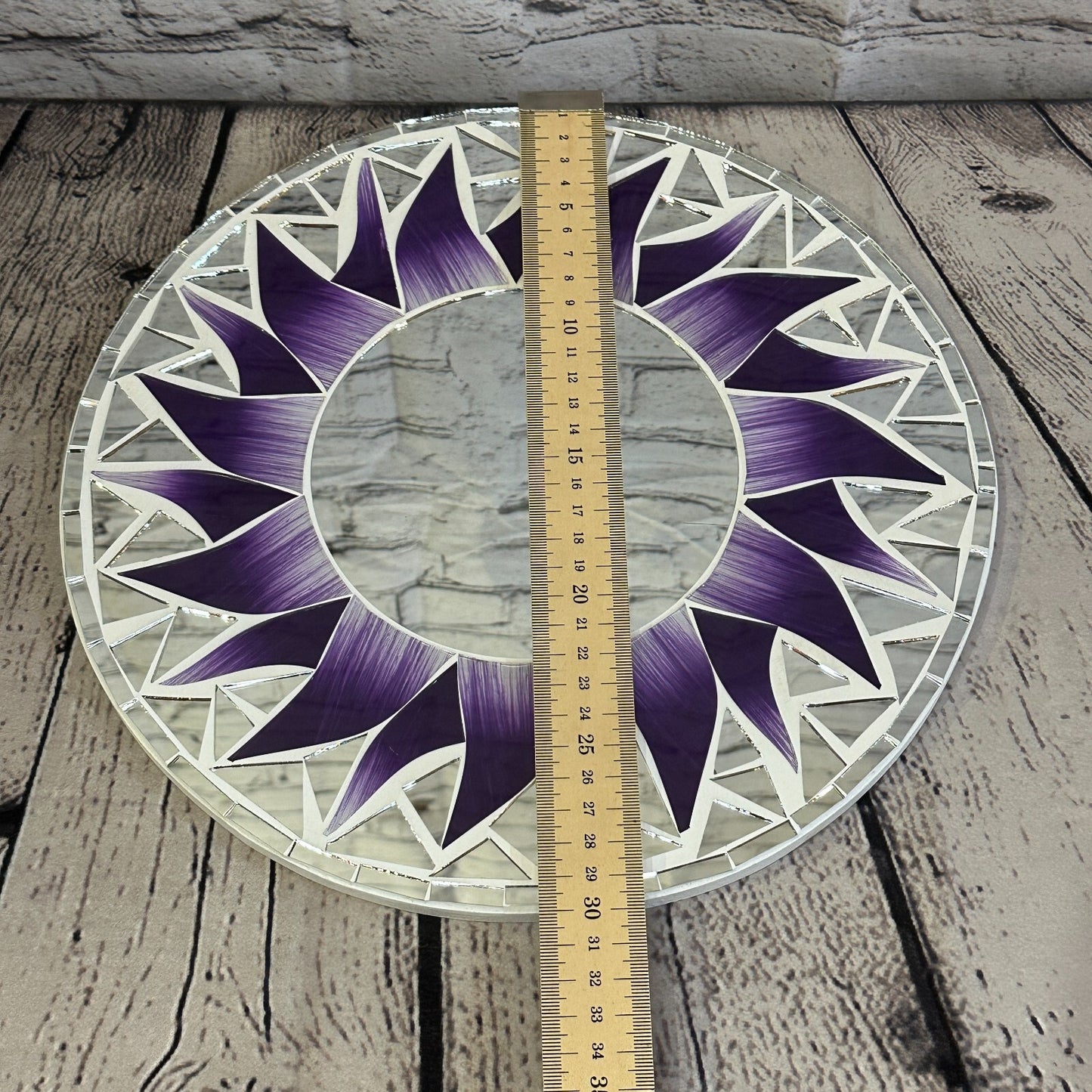 Purple Flame Sun Mosaic Tile Wall Mirror 30cm x 30cm 12 Inches Handmade New