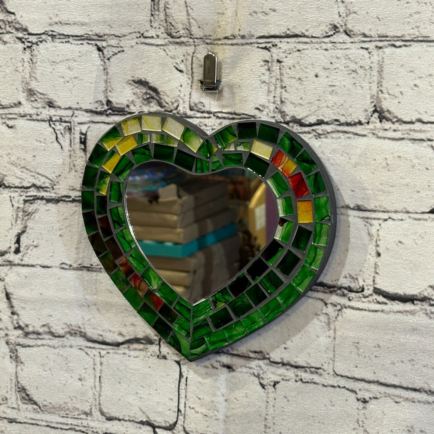 Green Heart Shape Mosaic Tile Wall Mirror 20cm x 15cm 8 Inches Handmade New