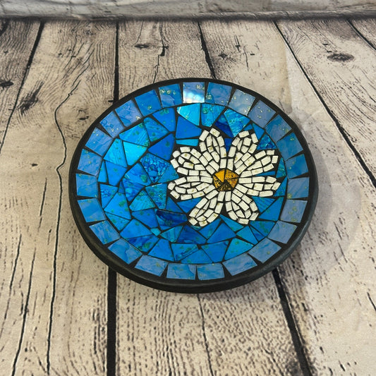 20cm Blue Daisy Flower Round Mosaic Handmade Ceramic Glass Tile Bowl Fruit