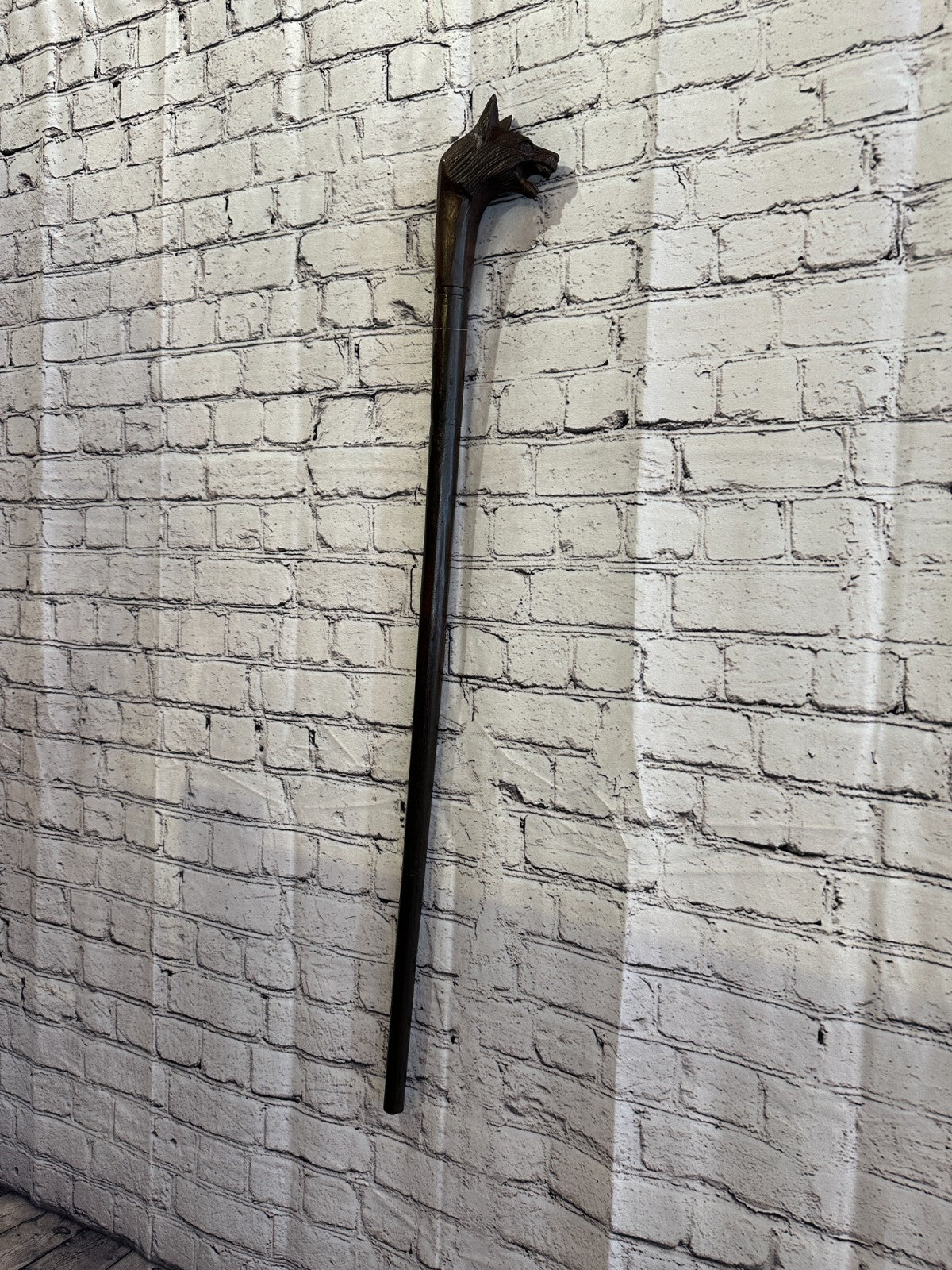 Wolf Head 90cm Tribal African Walking Stick Cane Hand Carved Dark Wood