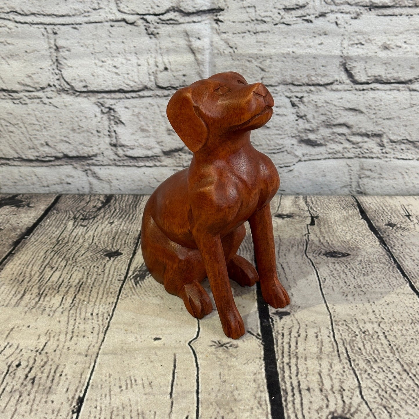 Sitting Dog 16cm Tall Labrador Wooden Shabby Dog Statue Ornament Fair Trade