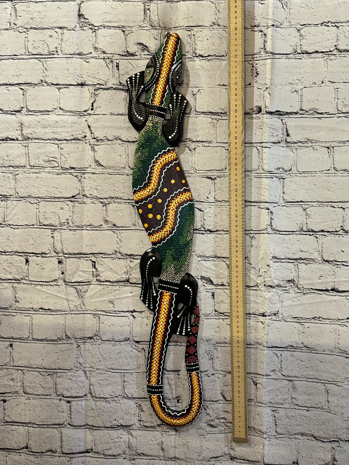 80cm Gecko Carved Wooden Dot Painted Ethnic Tribal Tiki Wall Handmade No 3