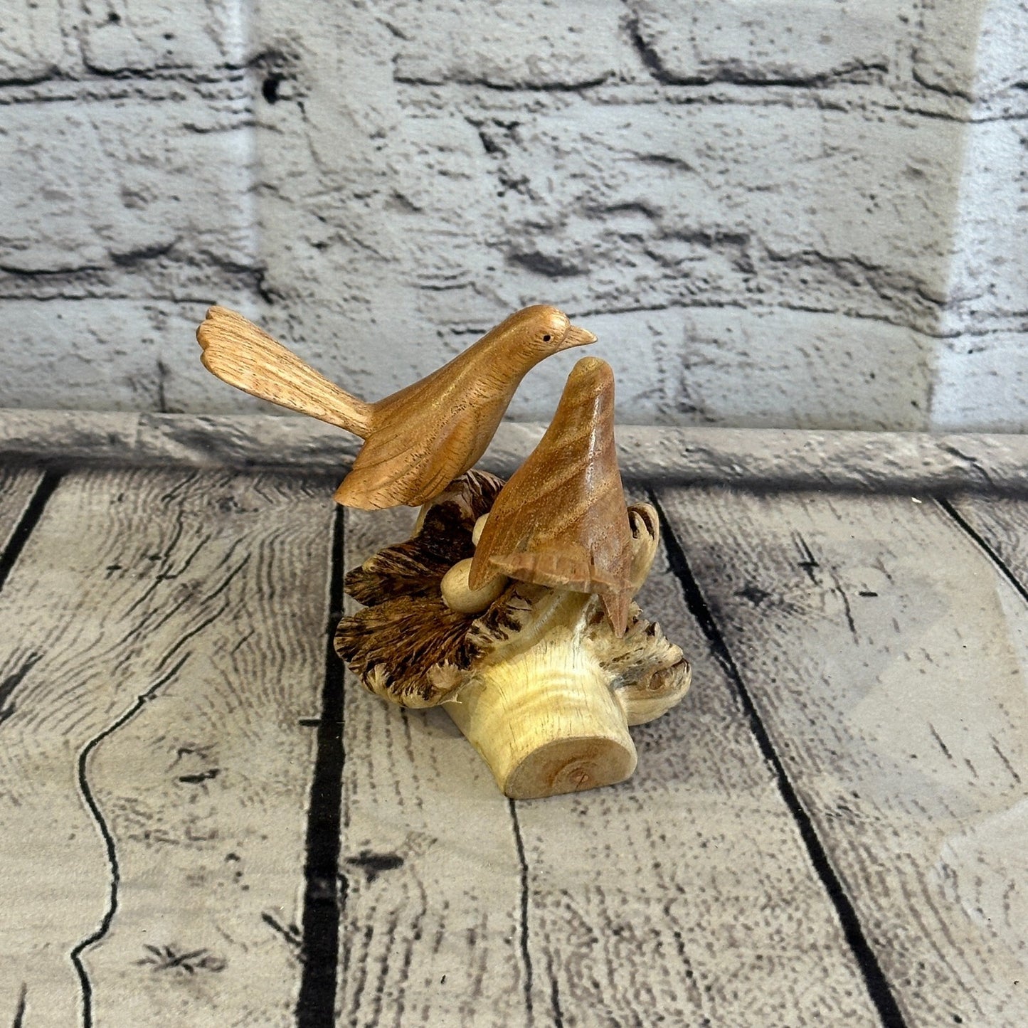 10cm Double Bird Nest Mushroom Parasite Ornament Natural Carving Fairtrade Wood