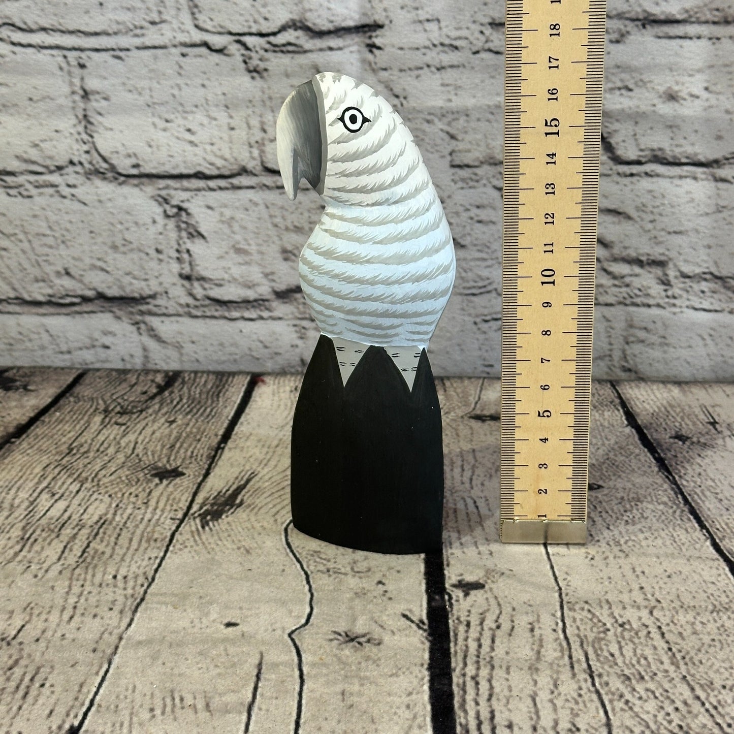 15cm Grey Parrot Bird Ornament Statue Fair Trade Hand Made Carved Wood