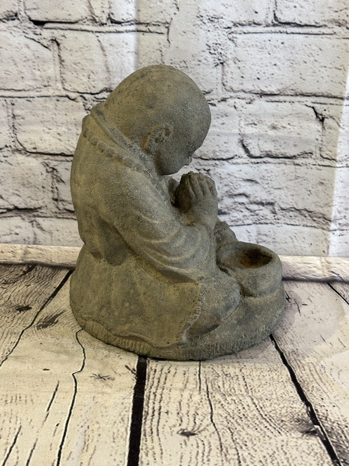 Monk Preying Candle Stone Garden 20cm Ornament Outdoor Indoor Statue Hindu