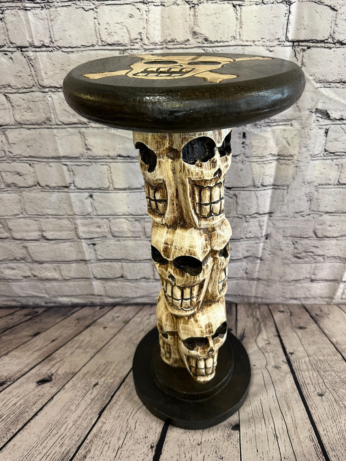 50cm Skull Tower Wood Side Table Bone Skull Flower Stand Solid Wood Gothic New