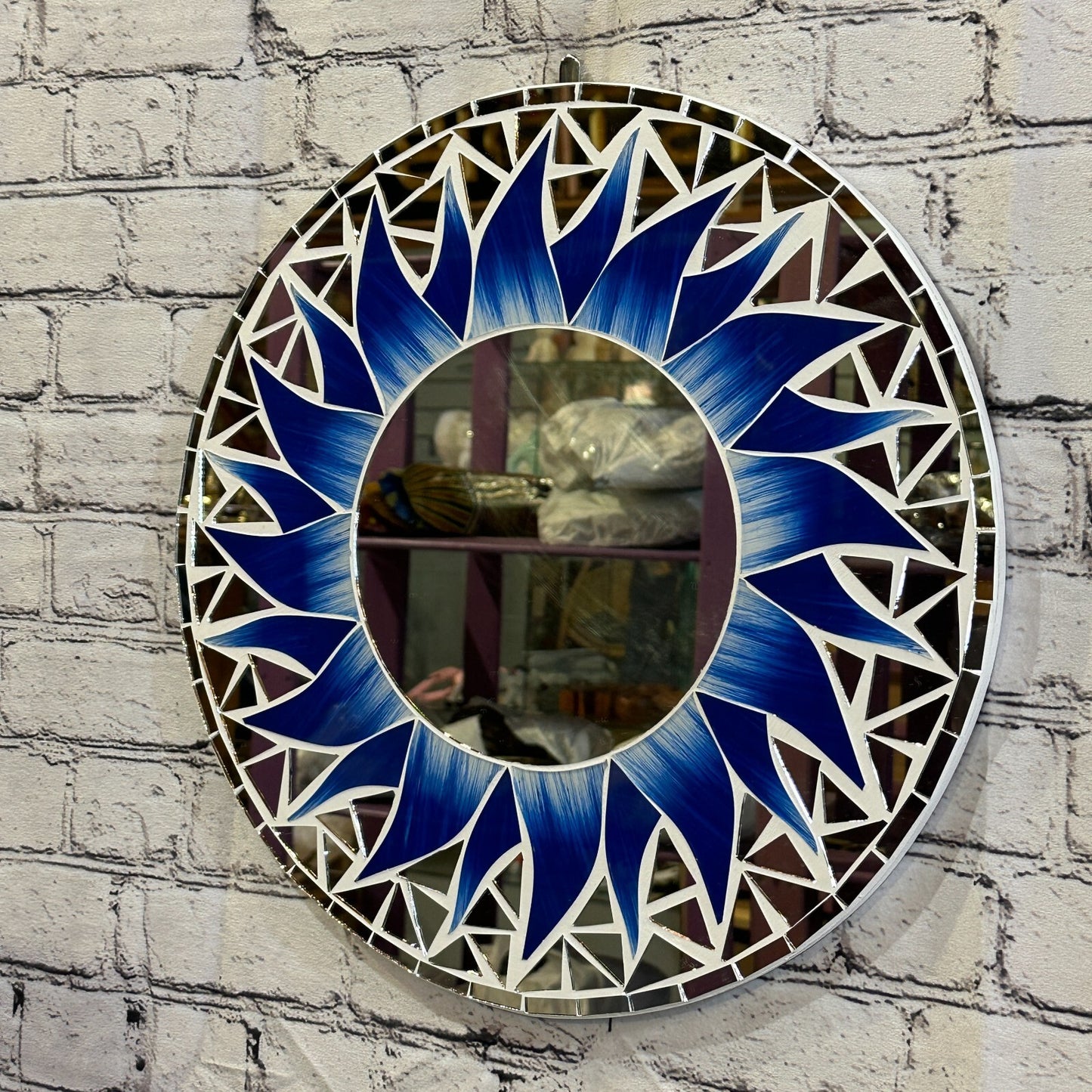 Dark Blue Flame Sun Mosaic Tile Wall Mirror 40cm x 40cm 16 Inches Handmade New