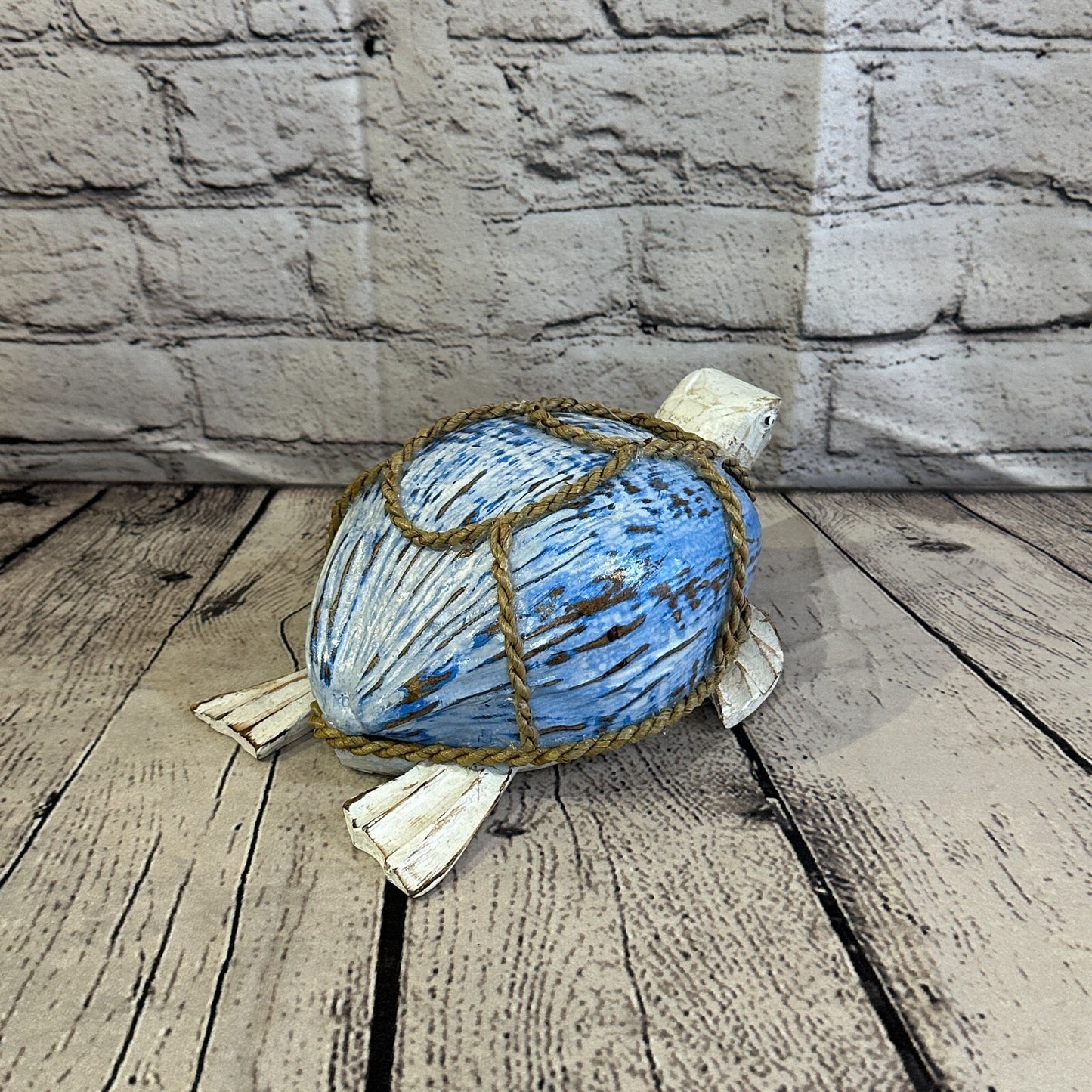 White Blue Folk Art Hand Painted Turtle Coconut Shell Ornaments Hanging Decor