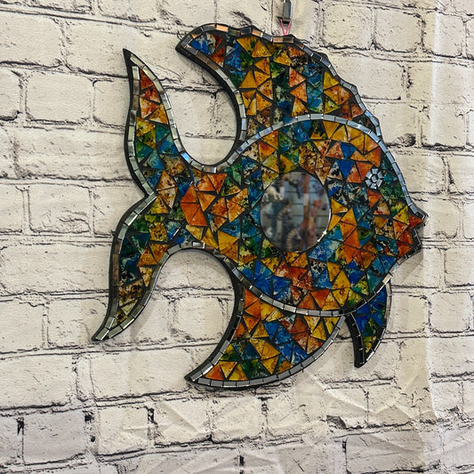 Rainbow Pastel Tropical Fish Mosaic Tile Wall Mirror 40cm x 35cm Handmade New