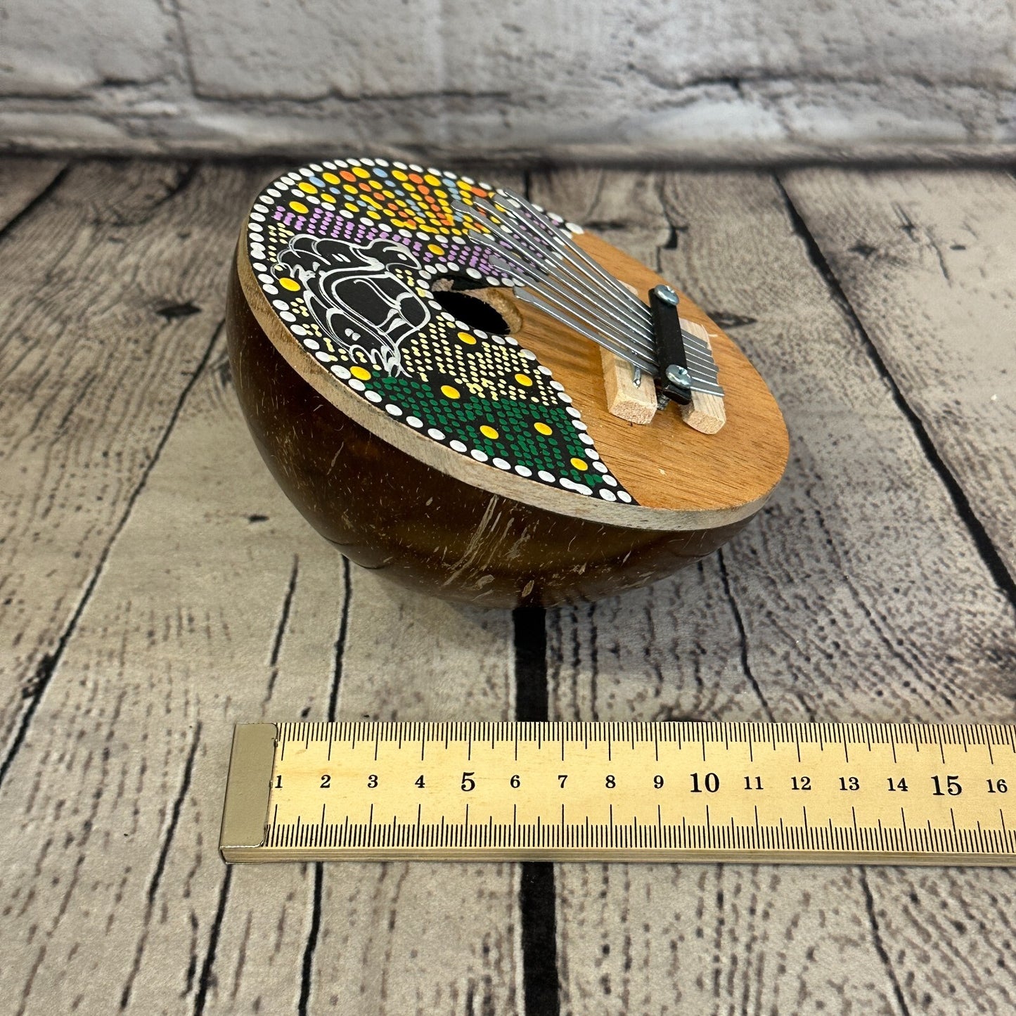 7 Key Karimba Kalimba Thumb Piano Painted Coconut Handmade Fairtrade