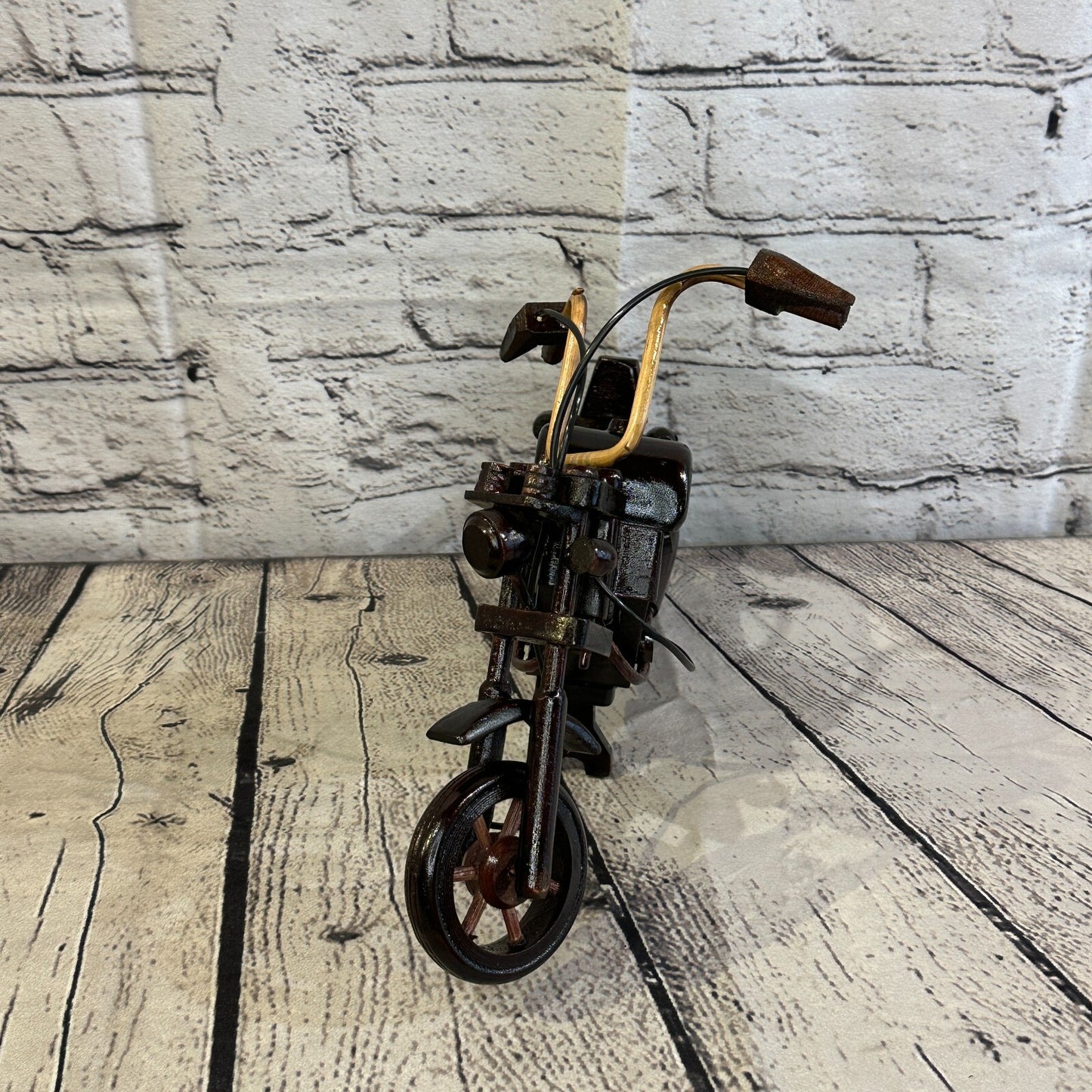 25cm Large Dark Wood Motorbike Motorcycle Model Wooden Ornament Decorative Bike