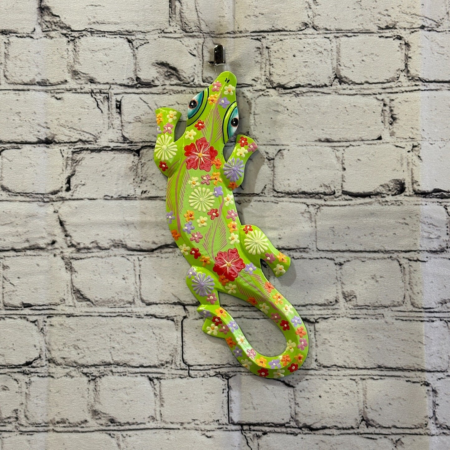 30cm Gecko Lizard Green Flower Wood Wall Hanging Wooden Ornaments Carving