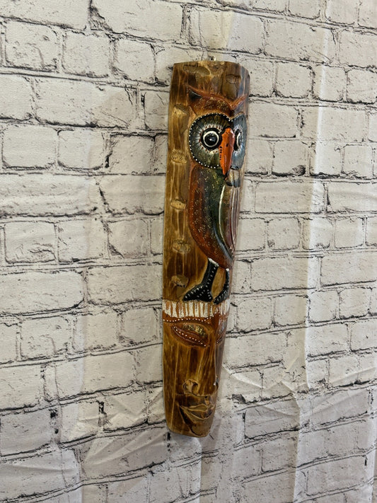 50cm Standing Owl Hand Carved Fair Trade Wooden Animal Wall Art Wall Hang Mask