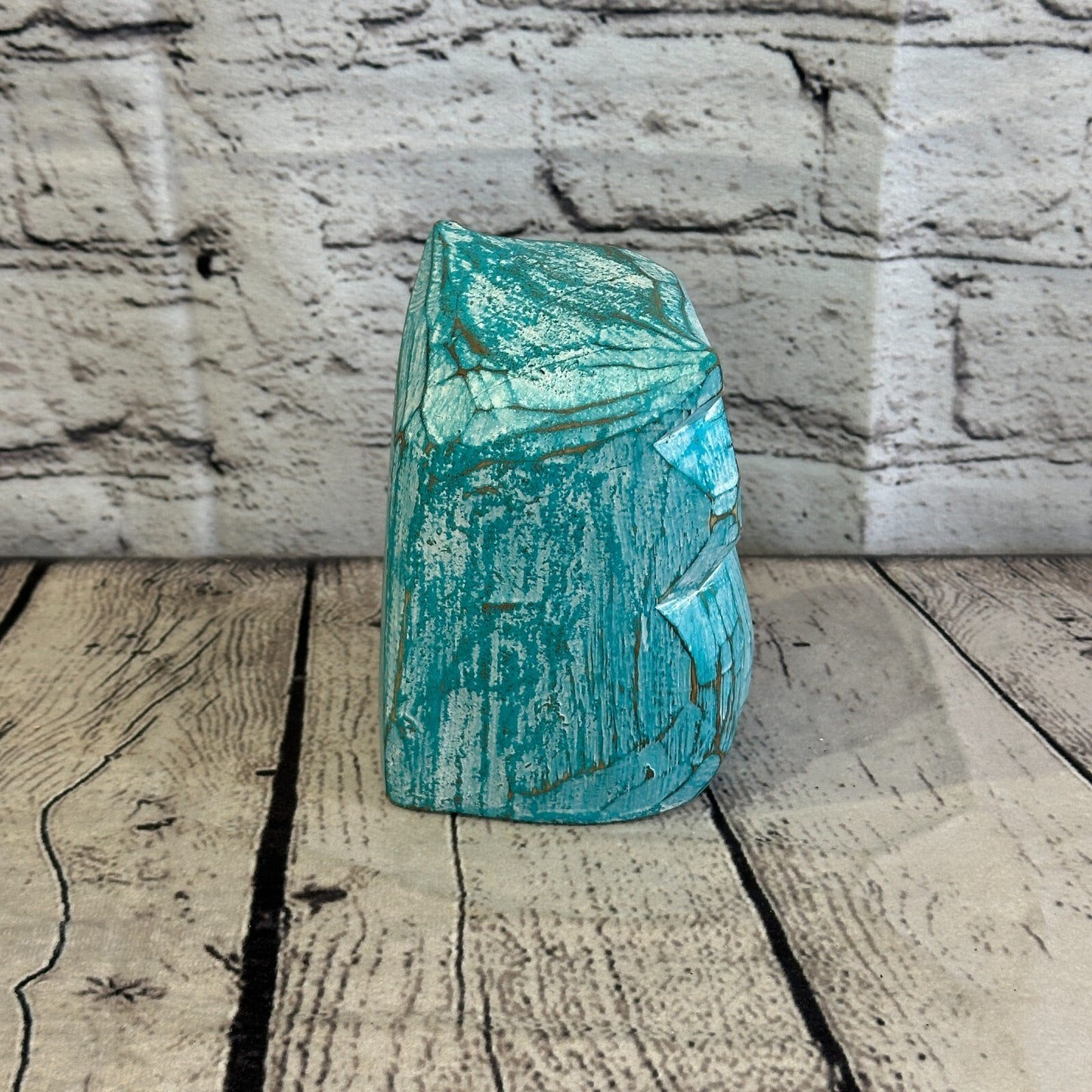12cm x 10cm Green Flower Wooden Shabby Owl Statue Ornament Fair Trade Handcarved